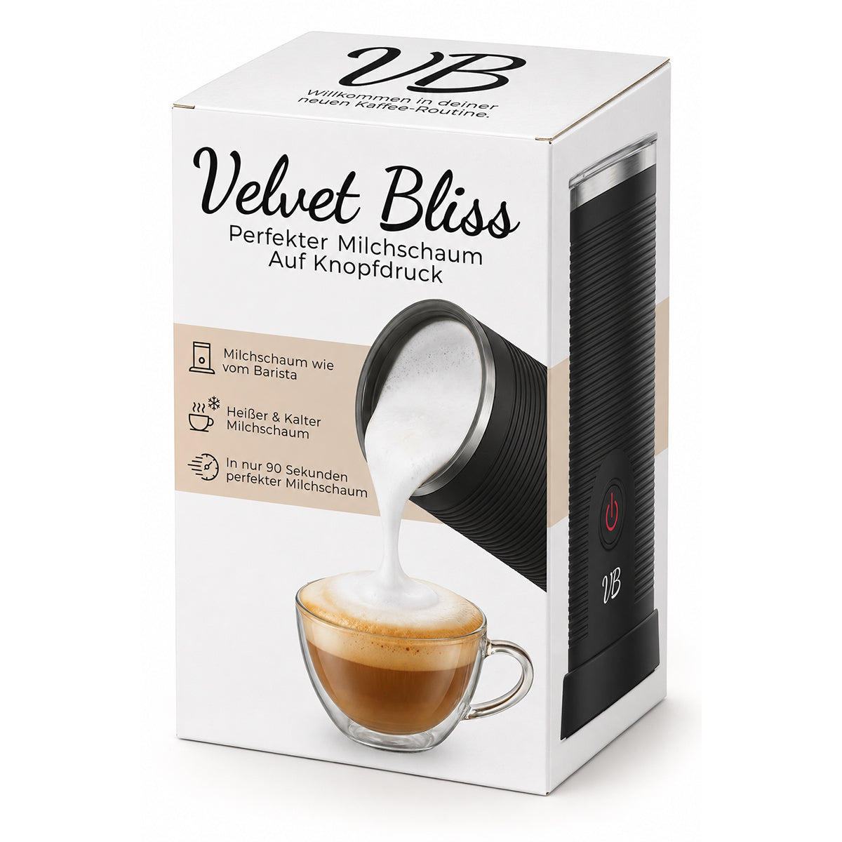 Emballage du mousseur à lait Velvet Bliss, face avant